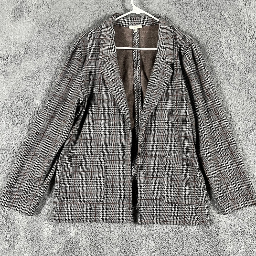 Maurices Blazer Jacket Womens XL Gray Black Houndstooth Lined Stretch Open Front
